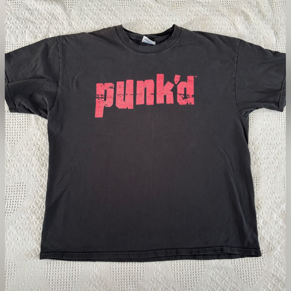MTV Punk’d TV Show Promo Tshirt Black Mens XL Vintage Y2K Ashton Kutcher